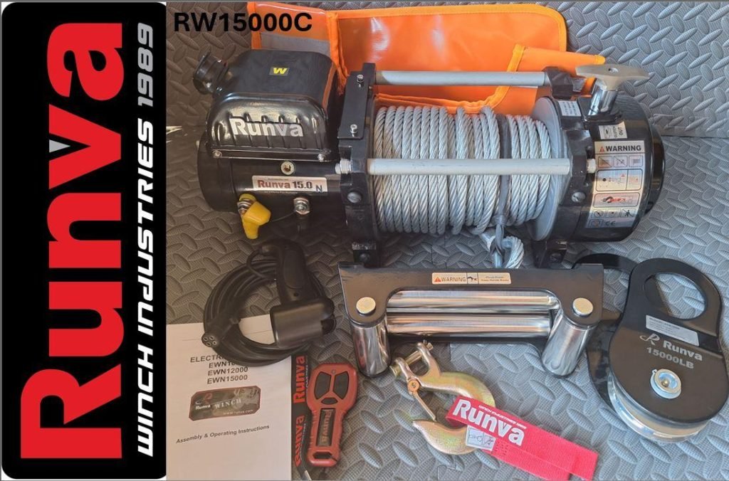 Runva Winch 15,000lbs 12V With Steel Cable (6,804kg) Heavy Duty Recovery Winch – RW15000C
