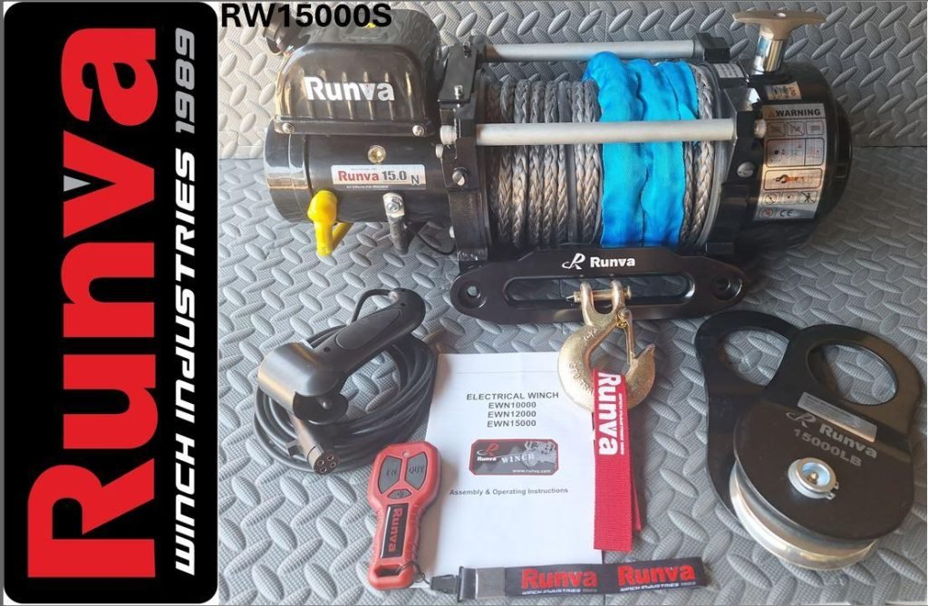 Runva Winch 15,000lbs 12V With Synthetic Rope (6,804kg) Off-Road Recovery Winch – RW15000S